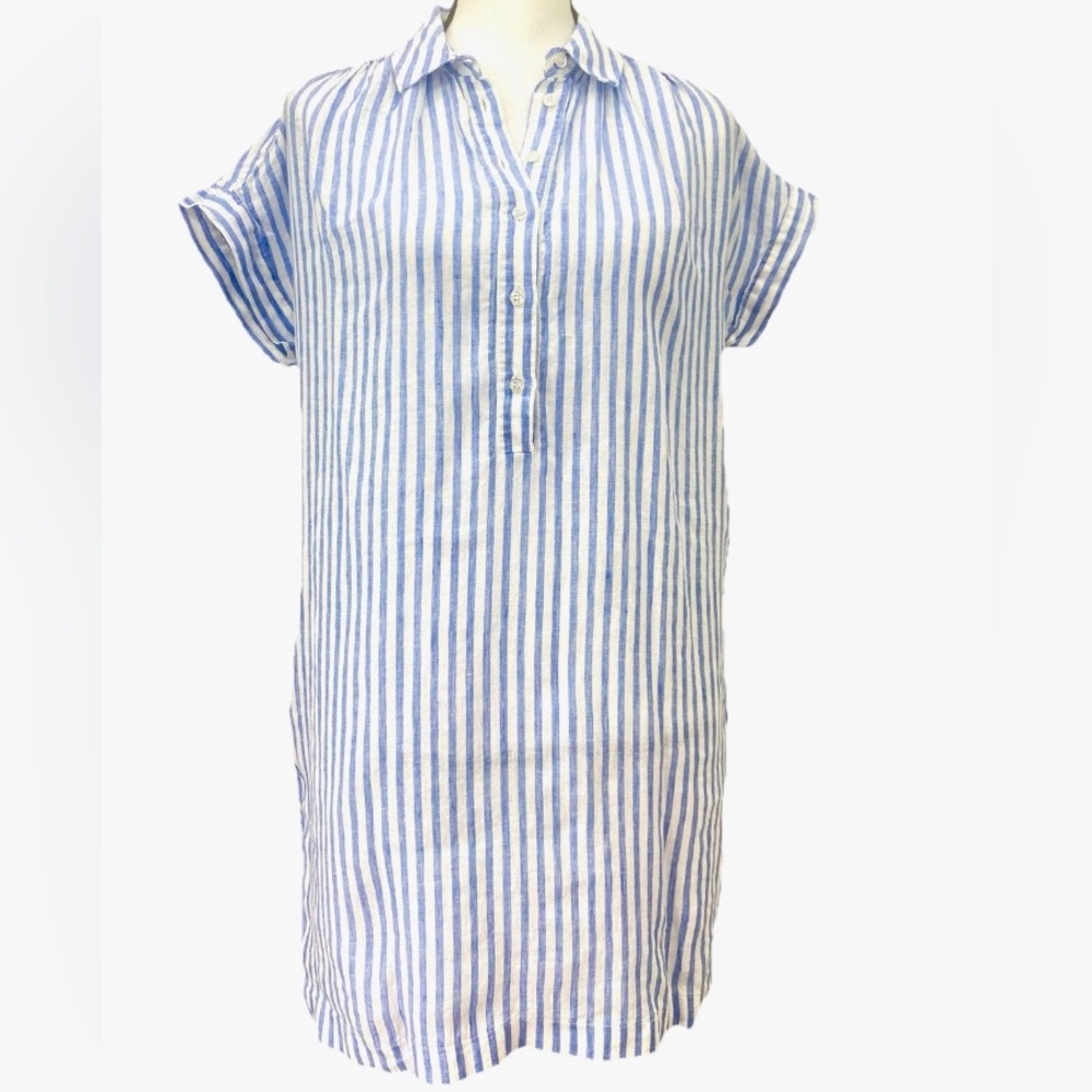 Vineyard Vines Italian Linen Blue and White Striped Summer Shirt Dress sz Small